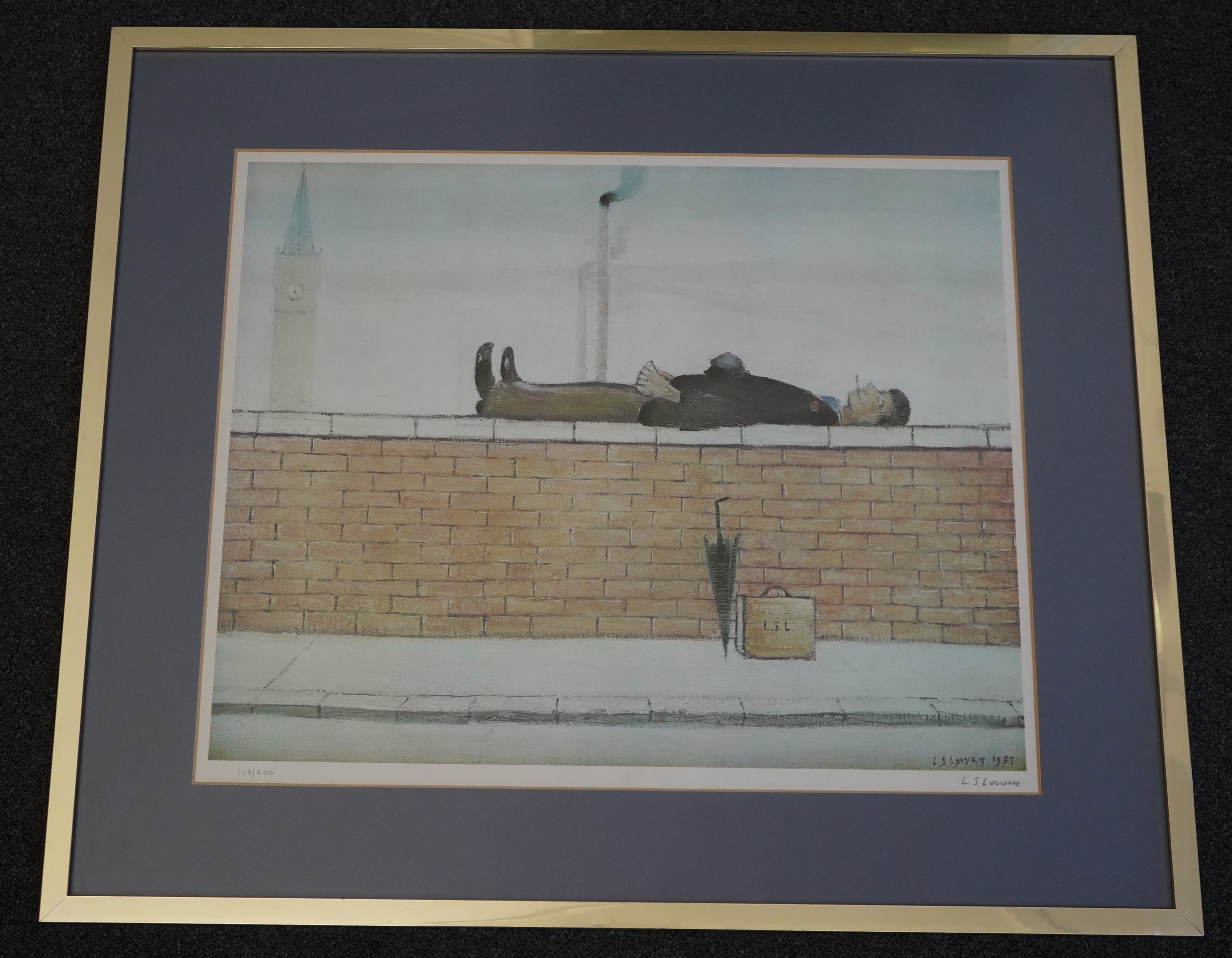 Laurence Stephen Lowry (1887-1976), ‘Man Lying on a Wall’, offset lithograph, 41 x 50.5cm